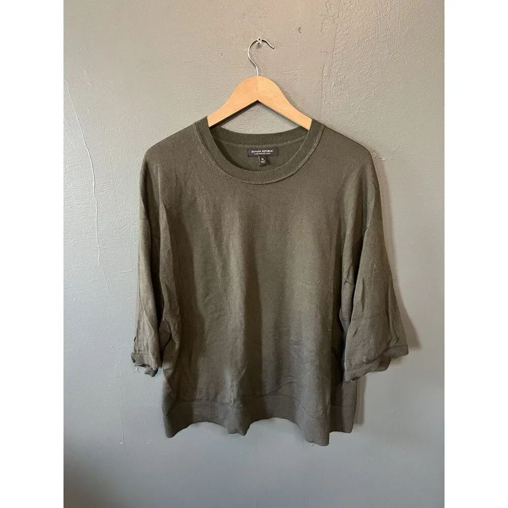 Banana Republic Womens Green Knit Merino Wool 3/4 Sleeve Sweater Size XL